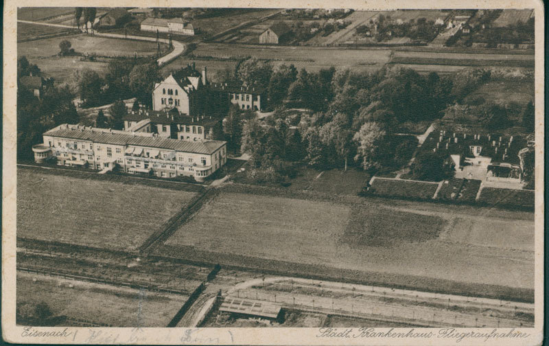 ANSICHTSKARTE [Original]:  Eisenach um 1930 -  Städt. Krankenhaus - Fliegeraufnahme