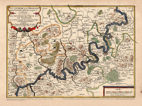 Historische Karte: Die MOSEL 1703 von Grevenmacher bis Cochem